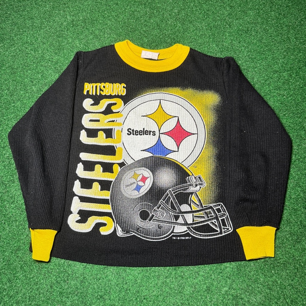 Vintage 90s Pittsburgh Steelers Retro Long Sleeve Boys 8-10 NFL Pajama Shirt